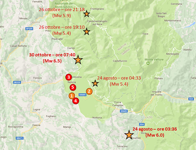Terremoti in Italia centrale: lo studio della sequenza sismica 3 mappa scosse principali