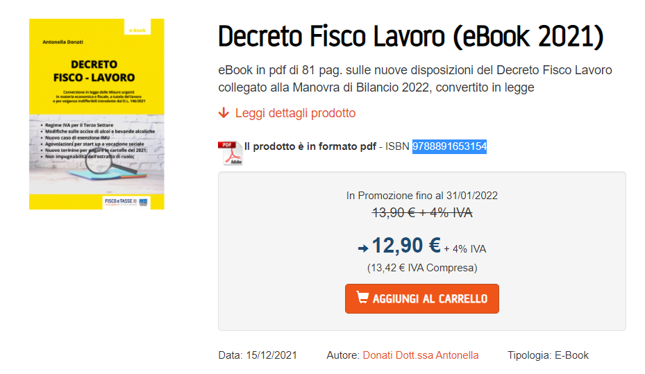 Convertito in legge il Decreto Fisco Lavoro: tutte le novità in un e-book Ebook Fet Decreto Fiscale e Lavoro