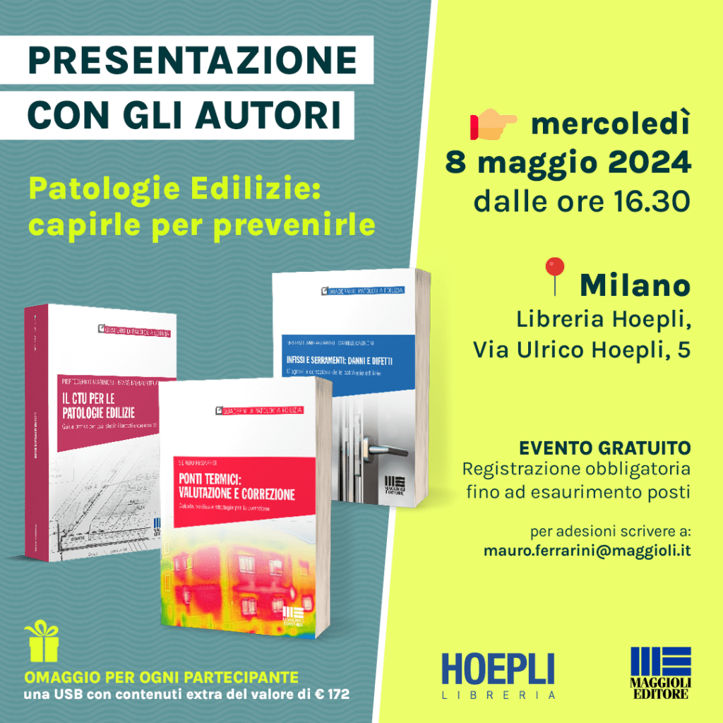 Patologie edilizie, capirle per prevenirle: presentazione della collana Maggioli editore PatologieEdilizie Invito 1080x1080 OK