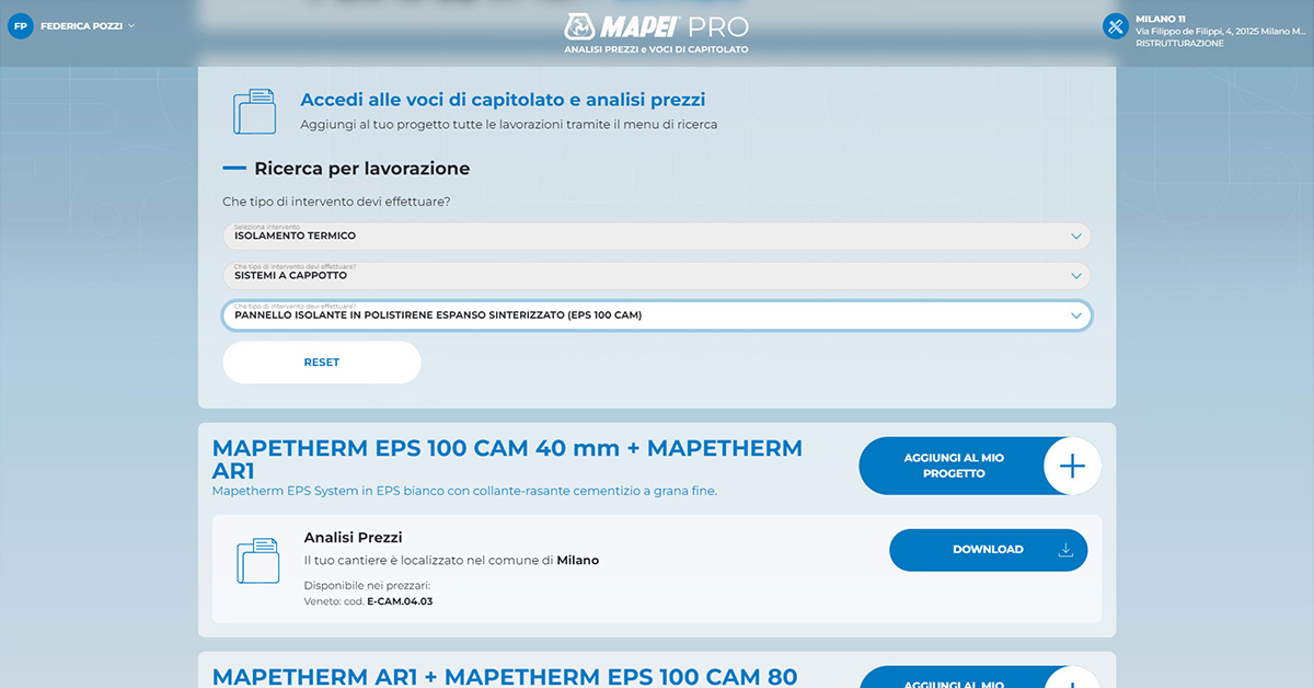 Mapei PRO: il nuovo strumento per analisi prezzi e voci di capitolato mapei pro analisi prezzi 3
