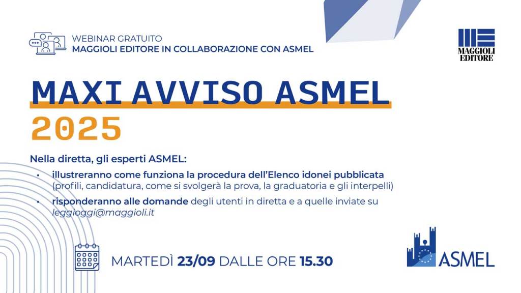 Maxi Concorso ASMEL 2025 per 37 profili, anche tecnici: domande a settembre Asmel 1