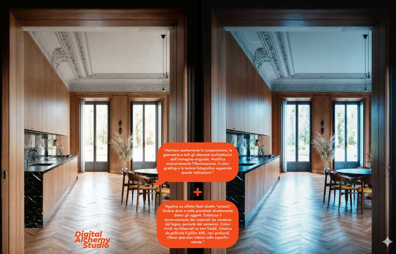 Architectural Prompting: post-produzione e coerenza, come non perdere il controllo in Nano Banana 2 Architectural Prompting: post-produzione e coerenza, come non perdere il controllo in Nano Banana 02 DigitalAlchemyStudio LightingInterior